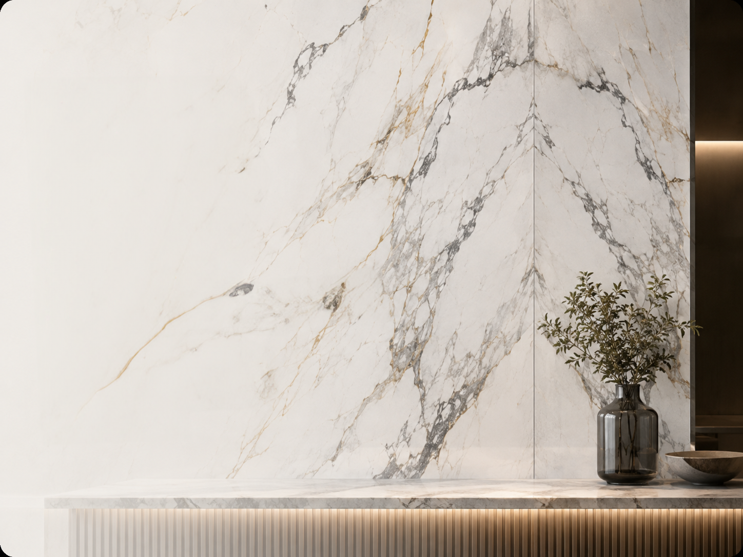 Wallsmark marble-look panel installation